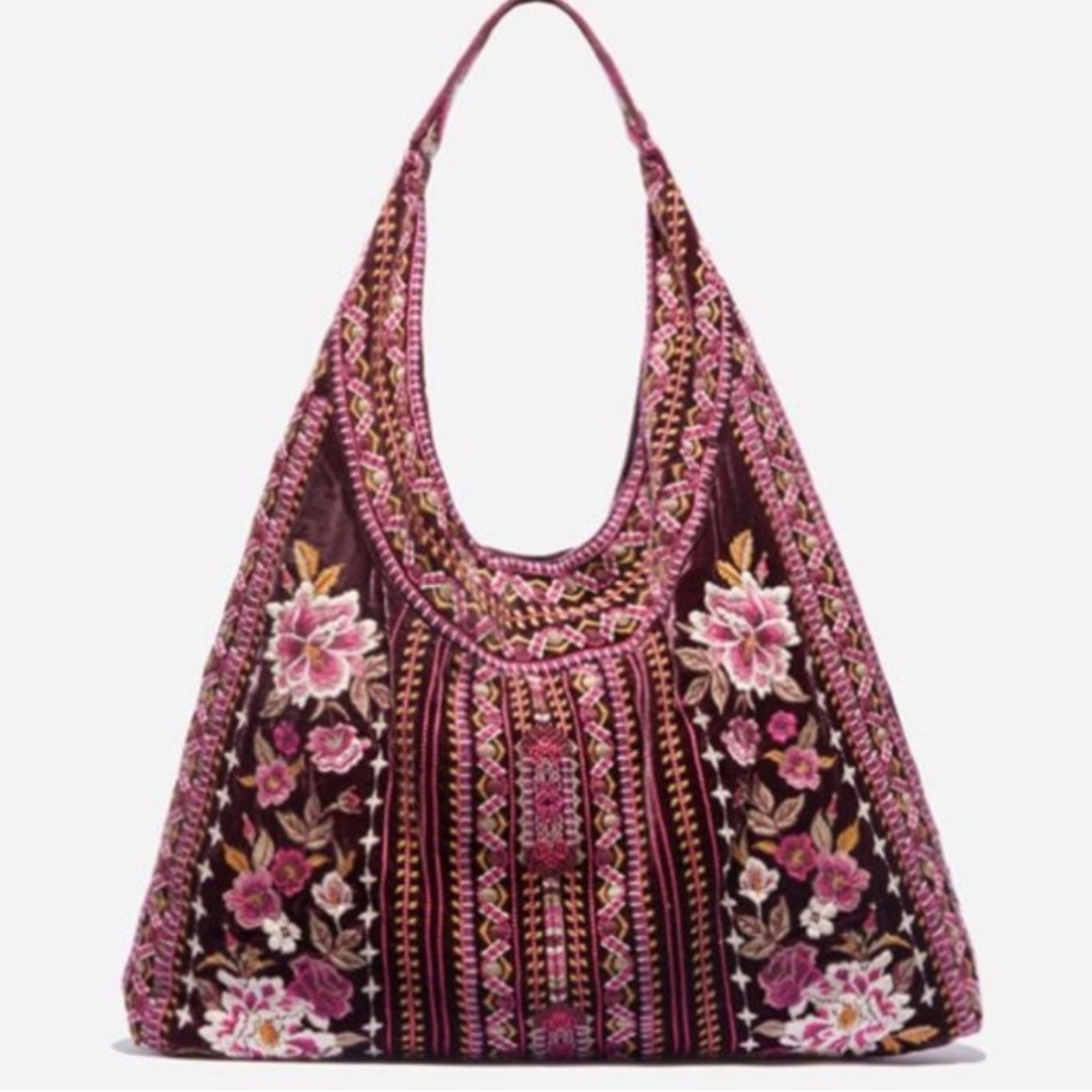 Johnny Was Ultra Plush Velvet Boho Hobo Bucket Bag NWOT - Picture 1 of 11